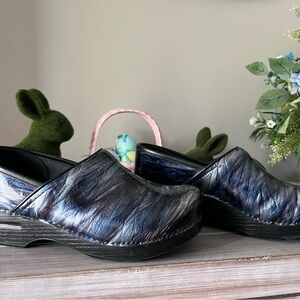Dansko Iridescent Blue-Black Leather Clogs